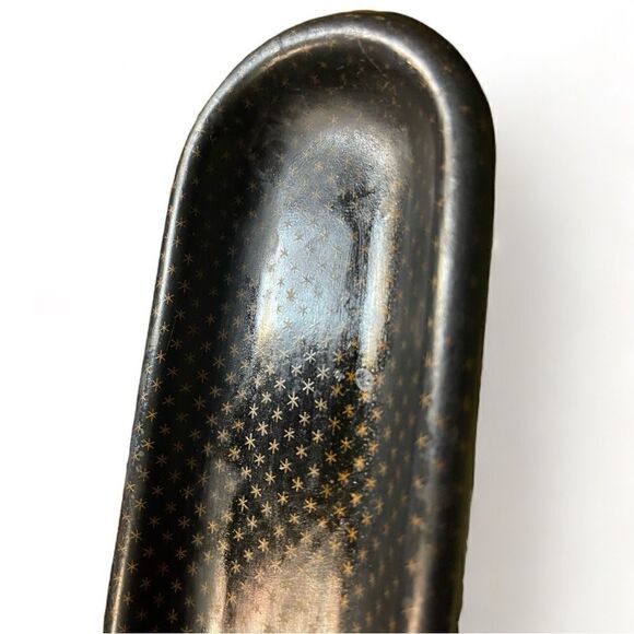 Vintage Wood Plastic Polymer Pen Desk Tray Set Black Gold Starburst Pattern (2) - Picture 14 of 15